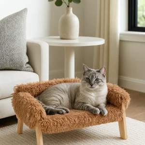 Canapé-lit pour chat en peluche surélevé