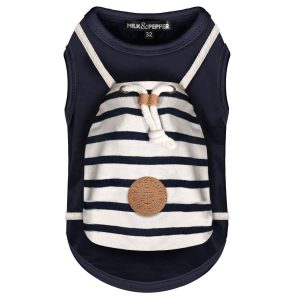 Milk&Pepper – T-shirt Yoan marin avec baluchon rayé (+ tailles Teckel et Bouledogue)